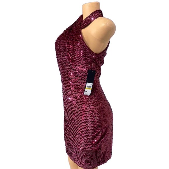Rachel Roy Women's Burgundy Sequin Halter Mini Dress Size M - Picture 4 of 5